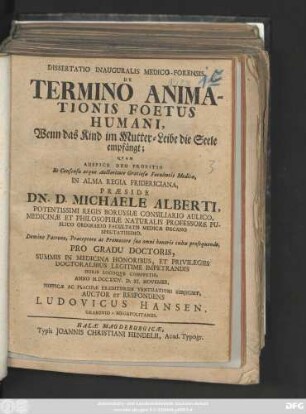 Dissertatio Inauguralis Medico-Forensis, De Termino Animationis Foetus Humani
