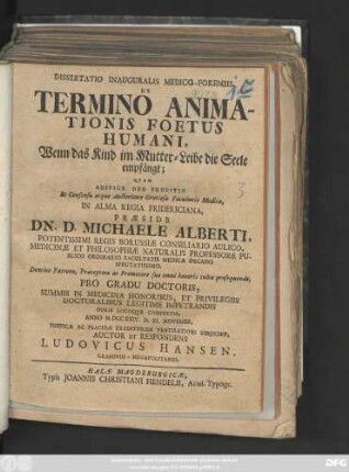 Dissertatio Inauguralis Medico-Forensis, De Termino Animationis Foetus Humani