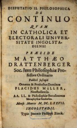 Disputatio II. Philosophica De Continuo