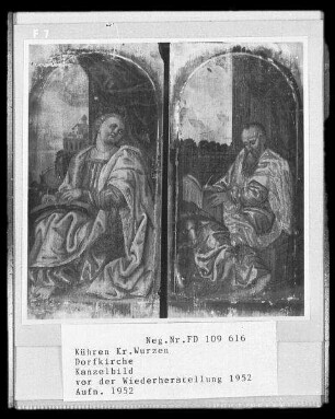 Die Evangelisten Johannes und Lukas : Kühren, Dorfkirche, Kanzelbilder vor der Restaurierung