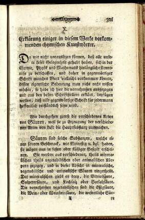X. Erklärung einiger in diesem Werke vorkommenden chymischen Kunstwörter.