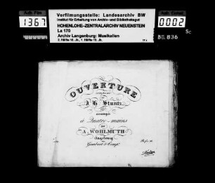 Joseph Hartmann Stuntz (1793-1859) - A. Wohlmuth: Ouverture / composée / par / J.H. Stuntz / Oeuvre 9 / arrangée / à quatre mains / par / A. Wohlmuth Augsbourg / chez / Gombert & Comp. Besitzvermerk: Feodora