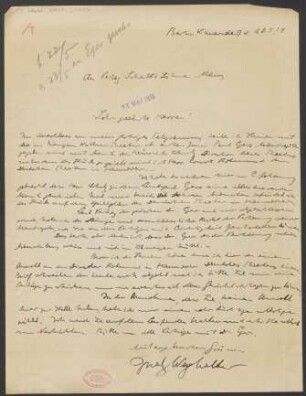 Brief an B. Schott's Söhne : 20.05.1919