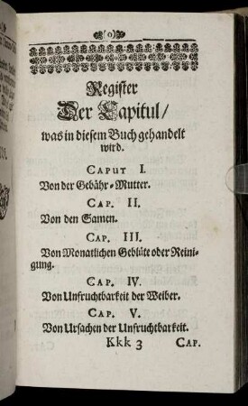 Register Der Capitul/ was in diesem Buch gehandelt wird.