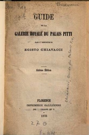 Guide de la Galérie Royale du Palais Pitti