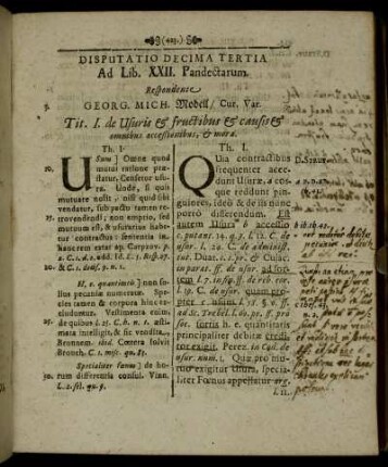 Disputatio Decima Tertia ad Lib. XXII. Pandectarum