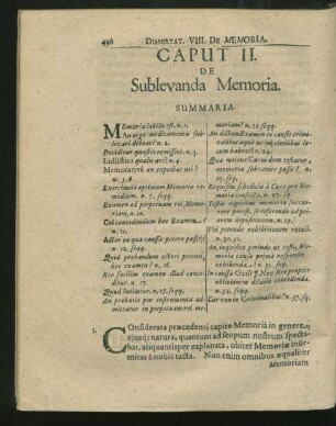 Caput II. De Sublevanda Memoria.