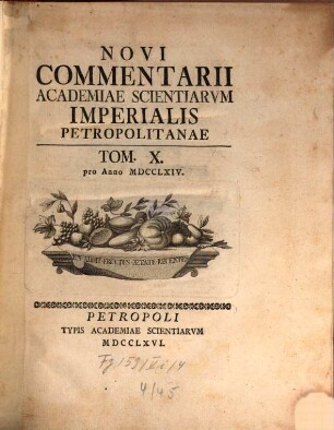 Novi commentarii Academiae Scientiarum Imperialis Petropolitanae. 10. 1764 (1766)