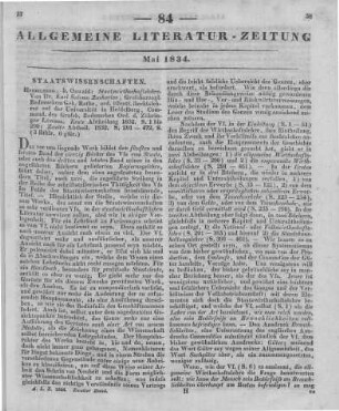 Zachariä von Lingenthal, K. S.: Die Staatswirthschaftslehre. Bd. 5. Heidelberg: Oswald 1832