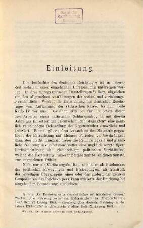 Der deutsche Reichstag unter König Sigmund bis zum Ende der Reichskriege gegen die Hussiten : 1410 - 1431 ; (Cap. 1: Berufung, Ort, Zeit)