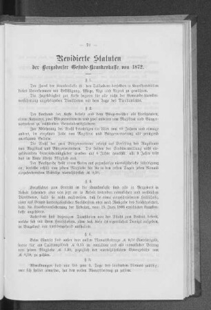 Revidierte Statuten der Bergedorfer Gesinde-Krankenkasse von 1872.