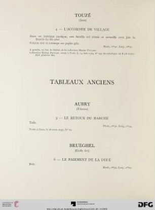 Tableaux anciens (Nr. 5-46) avec planche I-VI