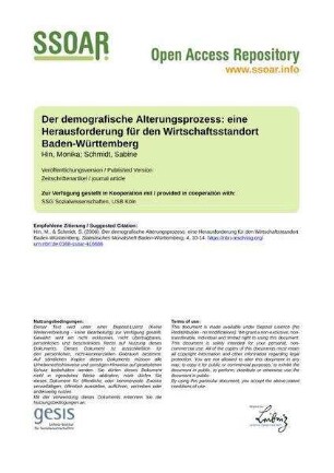 Der demografische Alterungsprozess: eine Herausforderung für den Wirtschaftsstandort Baden-Württemberg