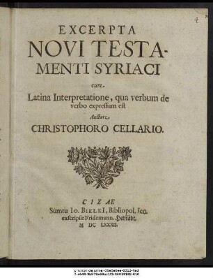 Excerpta Novi Testamenti Syriaci cum Latina Interpretatione, qua verbum de verbo expressum est