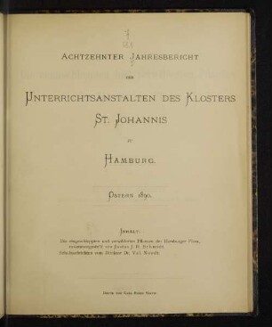 18.1890: Jahresbericht der Unterrichtsanstalten des Klosters St. Johannis zu Hamburg