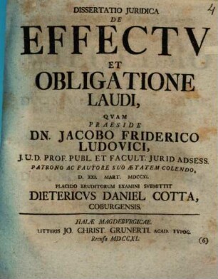 Diss. iur. de effectu et obligatione laudi
