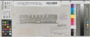 Münster (Münster) Neubau der Landesuntersuchungsämter Garagen- und Wohngebäude Ostansicht 1958 1 : 100 18 x 36 Pause Staatshochbauamt Münster Regierung Münster Nr. 34048