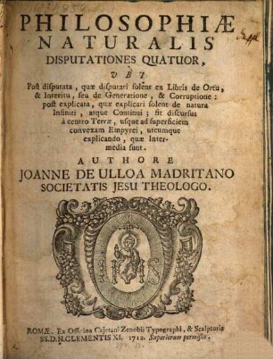 Philosophiae naturalis disputationes quatuor