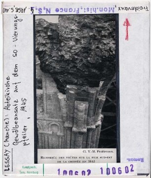 Lessay (Manche): Ehemalige Abteikirche Gewölbeansatz auf dem SO-Vierungspfeiler (Zustand 1945)