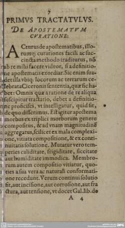 Primus Tractatulus. De Apostematum Curatione.