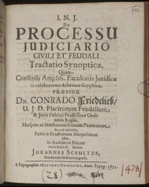 De Processu Iudiciario Civili Et Feudali Tractatio Synoptica