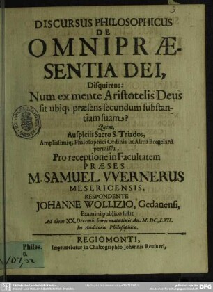 Discursus philosophicus de omnipraesentia Dei