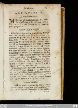 Articulus III. De divisione Gratiae.