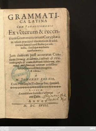 Grammatica Latina Cum Paralipomenis