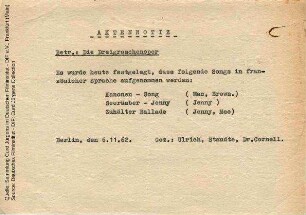 Aktennotiz, 06.11.1962