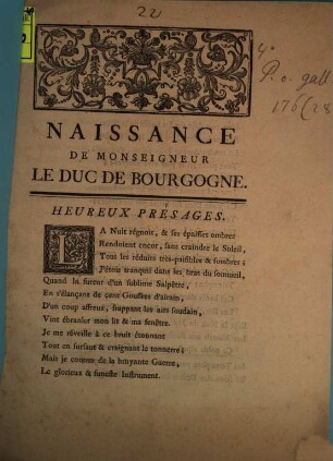 Naissance de Monseigneur le duc de Bourgogne