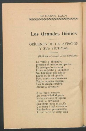 Los grandes génios : Orígenes de la aviación y sus víctimas. (Dedicado al amigo Carlos Christares)