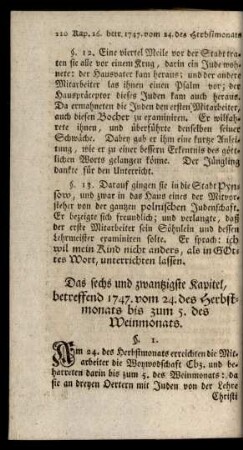 Das sechs und zwantzigste Kapitel, betreffend 1747. vom 24. des Herbstmonats bis zum 5. des Weinmonats
