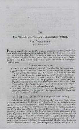 XII. Zur Theorie der Torsion cylindrischer Wellen.