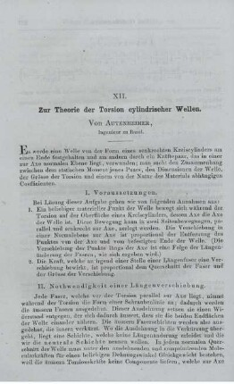 XII. Zur Theorie der Torsion cylindrischer Wellen.