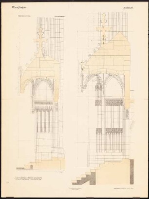 Kirche Maria am Gestade, Wien: Portal im Langschiff: 2 Schnitte (aus: Wiener Bauhütte XXV)