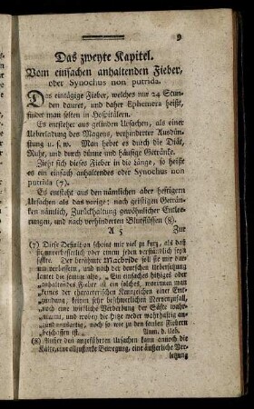 Das zweyte Kapitel. Vom einfachen anhaltenden Fieber, oder Synochus non putrida.
