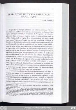 Le Statut De Musta'Min, Entre Droit Et Politique Gilles Veinstein