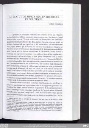 Le Statut De Musta'Min, Entre Droit Et Politique Gilles Veinstein