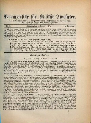 Vakanzenliste für Militär-Anwärter. 12. 1897