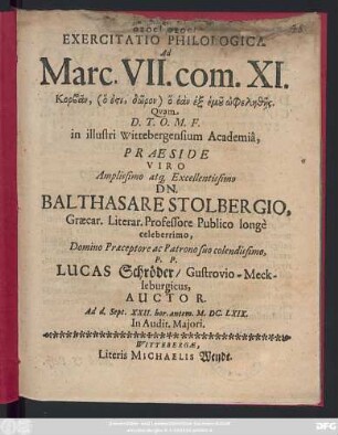 Exercitatio Philologica Ad Marc. VII. com XI. Korban, (ho esti, dōron) ho ean ex emu ōphelēthēs