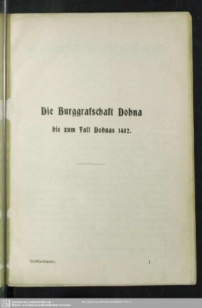 Die Burggrafschaft Dohna bis zum Fall Dohnas 1402