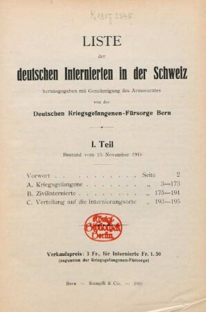 Teil 1: Bestand vom 15. November 1916