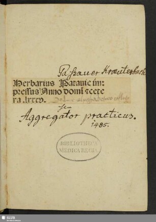 [Stempel] Bibliotheca Medica Regia