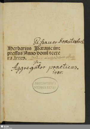 [Stempel] Bibliotheca Medica Regia