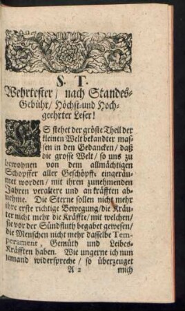Wehrtester, nach Standes-Gebühr, Höchst- und Hoch-geehrter Leser!