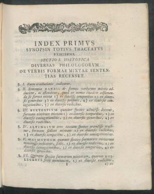 Index Primus Synopsin Totius Tractatus Exhibens