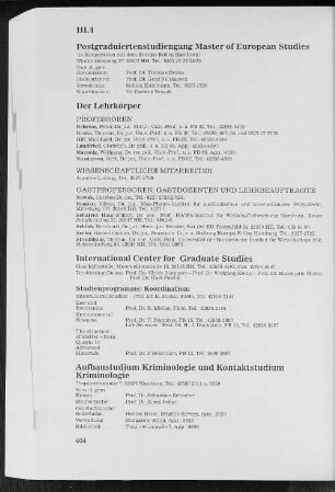 Postgraduiertenstudiengang Master of European Studies