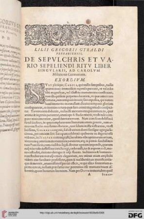 Lilii Gregorii Gyraldi Ferrariensis, de sepulchis et vario sepeliendi ritu liber singularis, ad Carolum Miltizienn Germanum