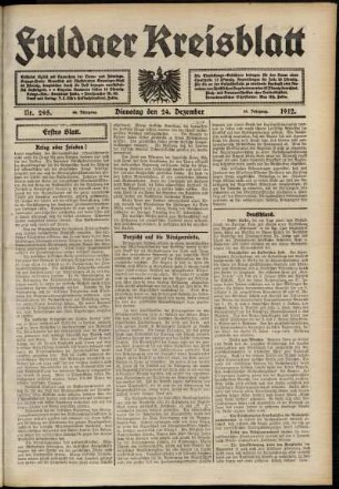 Erste Ausgabe vom Dienstag, den 24. Dezember 1912.