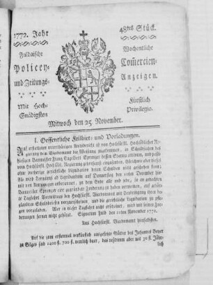48tes Stück, Ausgabe vom 25. November 1772